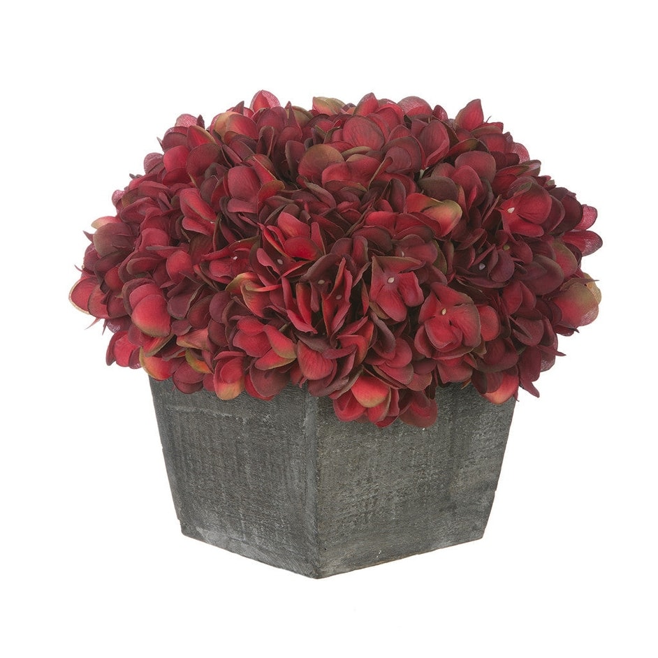 Faux Hydrangea in Grey Washed Wood Cube Planter