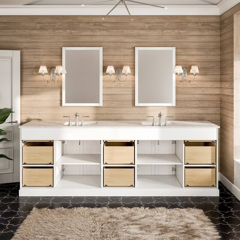 Epic 96 in. DS Bath Vanity with Carrara Quartz Top & Undermount Sinks