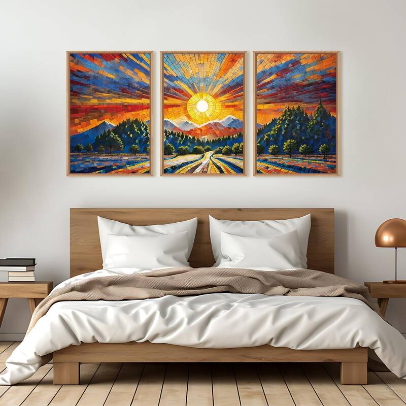 Colorful Boho Mountain Framed Canvas Wall Art Set