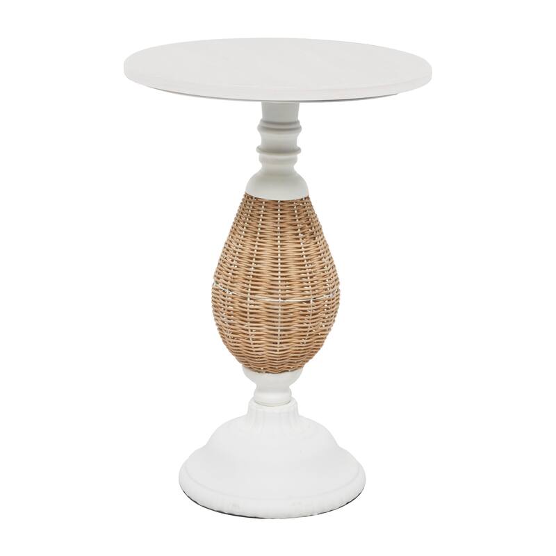 Wood Accent Table with Black Metal and Rattan Base - Brown - Roche River Decor