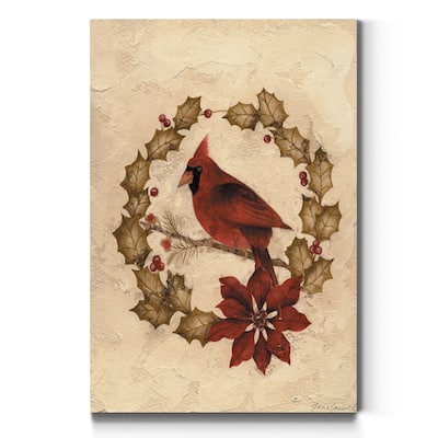 Cardinal in Wreath-Premium Gallery Wrapped Canvas - Ready to Hang
