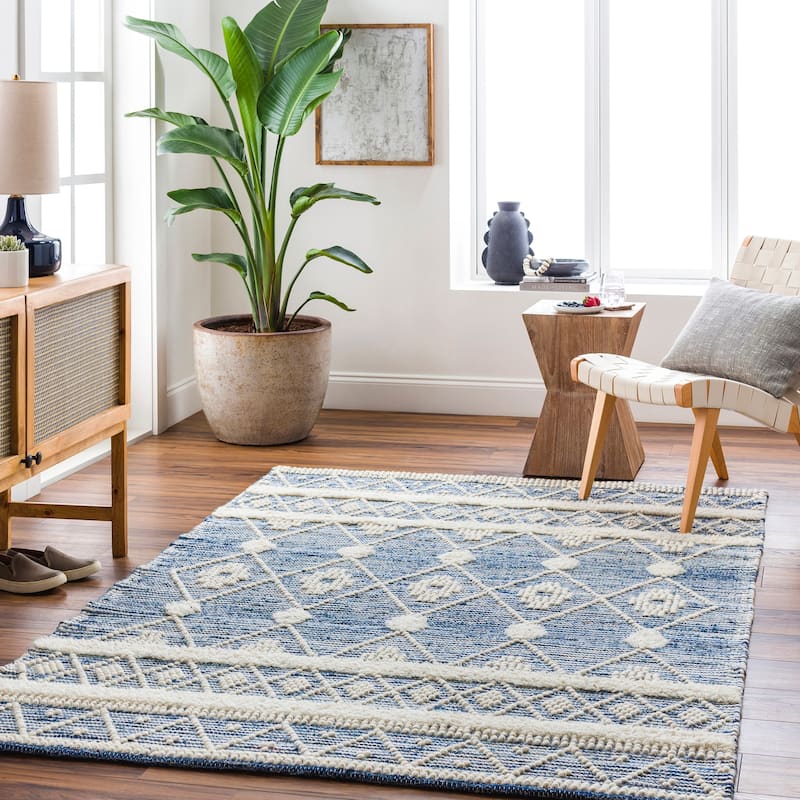 Pippa Handmade Farmhouse Cotton & Wool Area Rug - 6' x 9' - Denim/Cream
