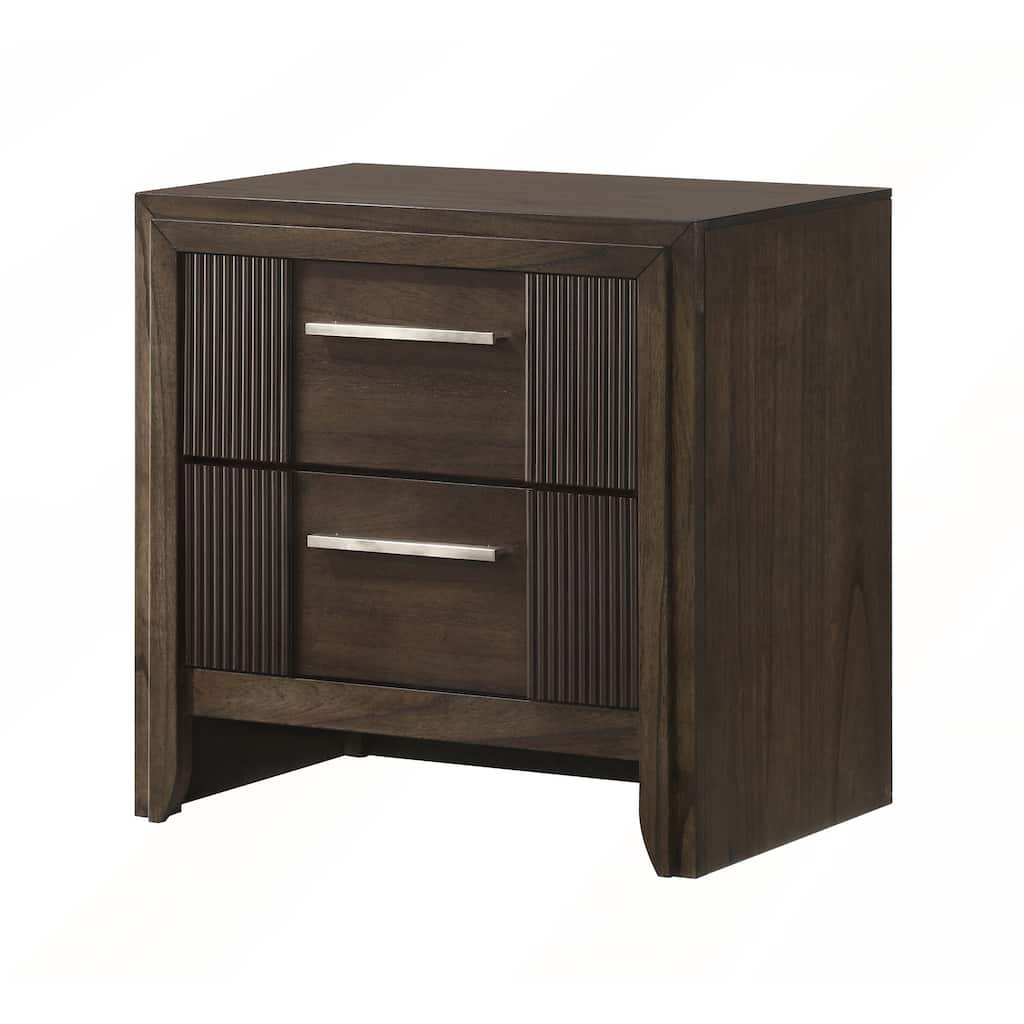 1pc Contemporary 2-Drawer Nightstand with Rich Wood Finish and Polished Hardware