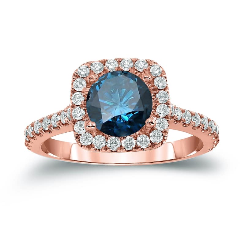 Auriya 14k Gold 1 2/5ctw Halo Blue Diamond Engagement Ring - Rose - 4