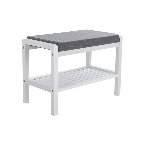 Bamboo shoe bench with grey cushion seat sales