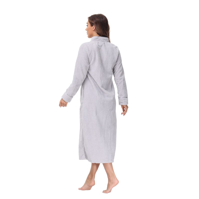 INK+IVY Women's Zip Front Embossed Plush Bathrobe