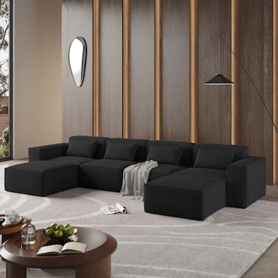 149" U Shaped Modular Sectional Sofa, 6-Seat Upholstered Sofa Couch, Free Combination