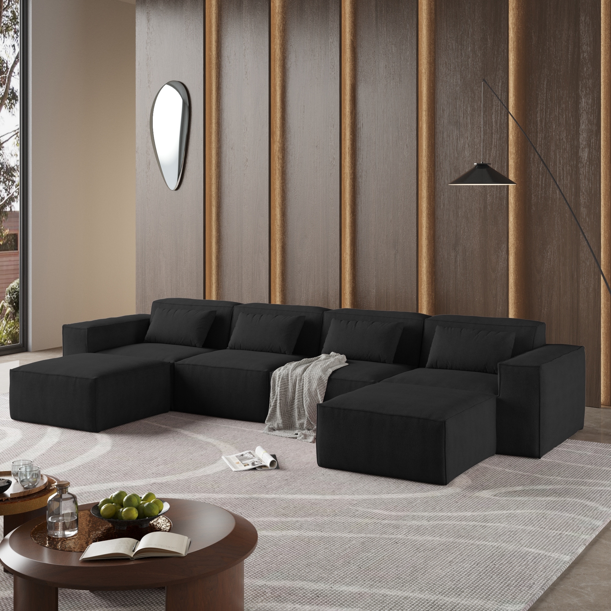 149" U Shaped Modular Sectional Sofa, 6-Seat Upholstered Sofa Couch, Free Combination