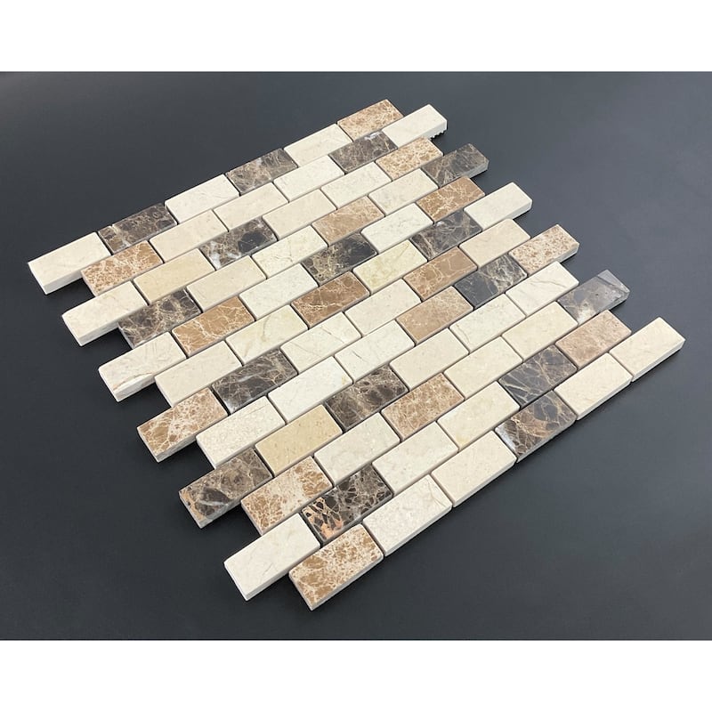 Mix Natural Marble 1 x 2 Marble Wall and Floor Mosaic - Case (10 Sheets)