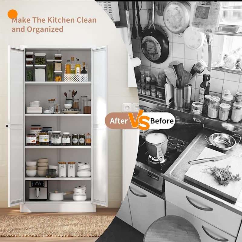 61" Metal Kitchen Pantry Cabinet with 4 Adjustable Shelves, Heavy-Duty Freestanding Storage Organizer for Kitchen