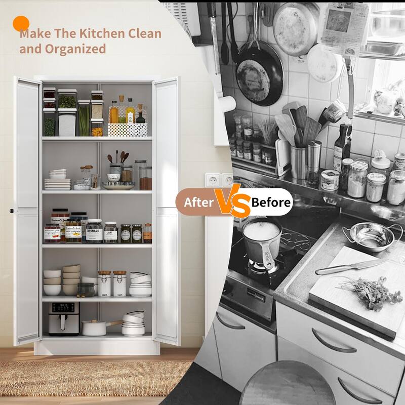 61"Metal Kitchen Pantry Cabinet Adjustable Storage with 4 Shelves (110lb Capacity), Heavy Duty Freestanding Pantry Organizer