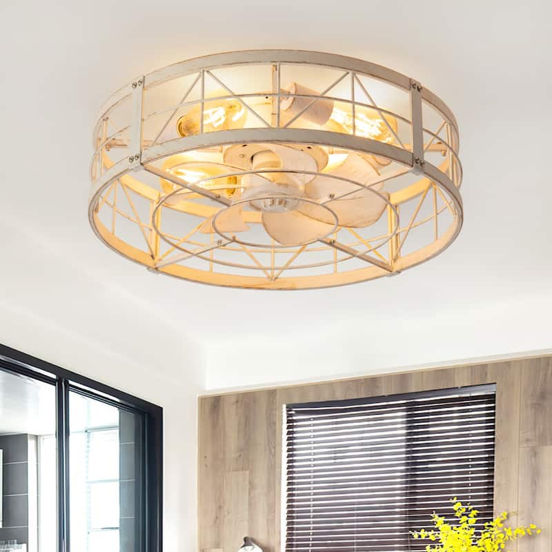 20-in Flush Mount Caged Ceiling Fan with Light Remote(7-Blade)