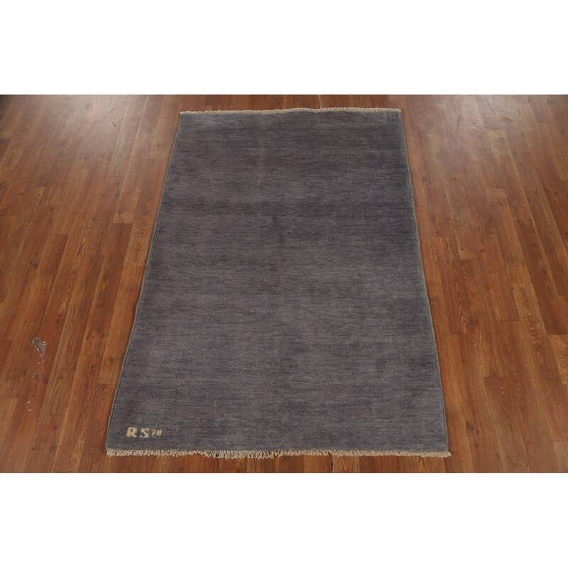 Gray Blue Gabbeh Modern Rug Hand-Knotted Wool Carpet - 3'4" x 4'10"