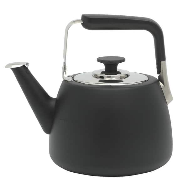Sur La Table Kitchen Essential Large 2 QT Heavy Gauge Brushed Stainless Steel Whistling Tea Kettle - Black