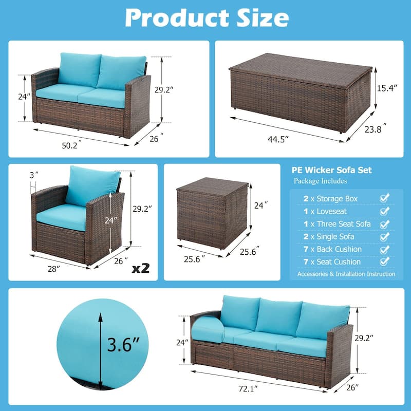 AECOJOY 7-Pieces Patio Sectional Sofa Outdoor Wicker Furniture Set