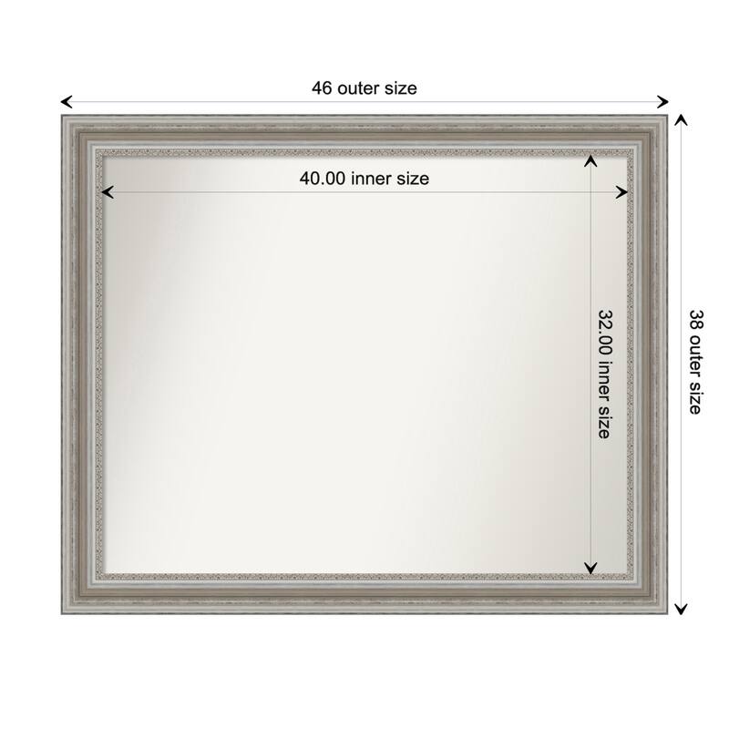 Parlor Silver Framed Non-Beveled Custom Wall Mirror, Bathroom Vanity Mirror - Outer Size: 45.5 x 37.5