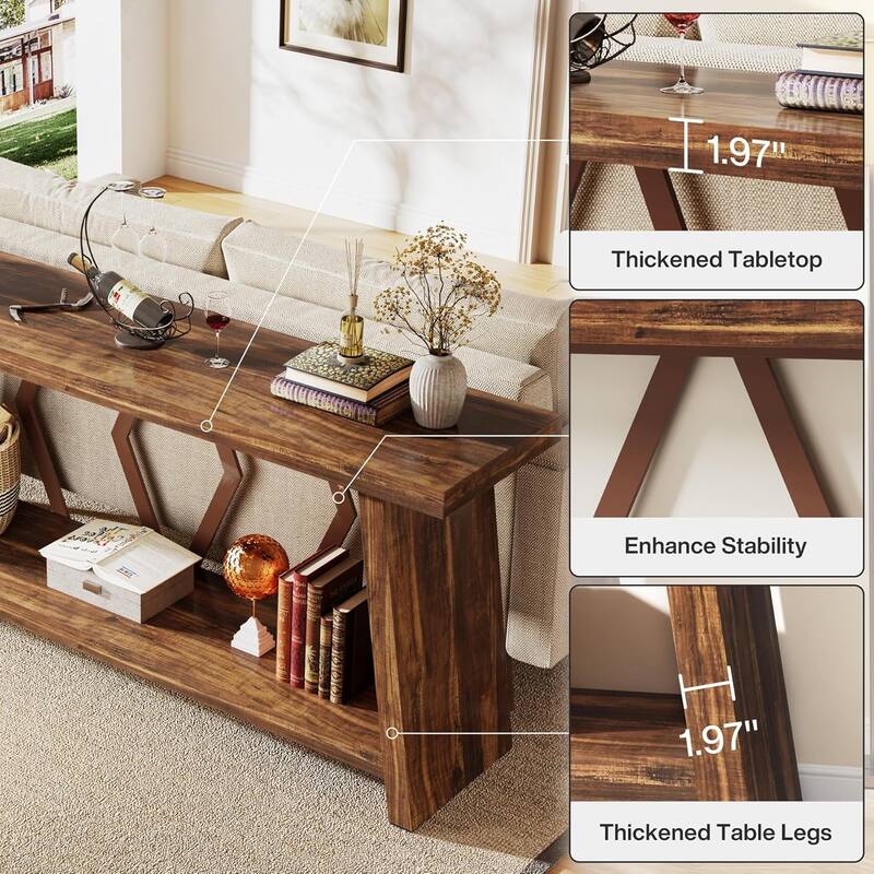 70.9" Extra Long Farmhouse Console Table, Brown Finish