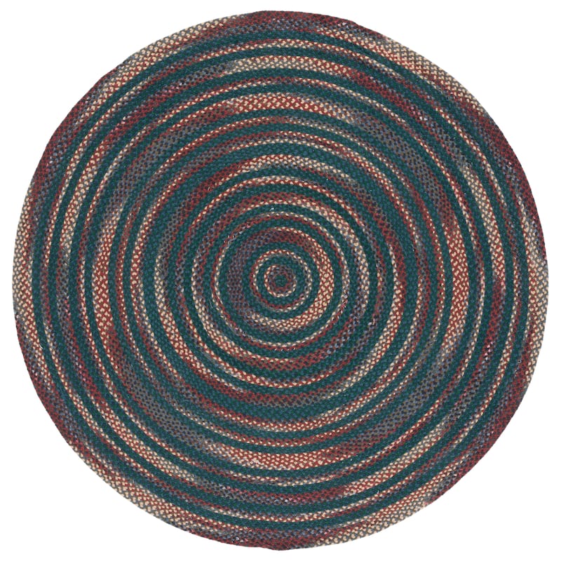 SAFAVIEH Handmade Braided Hisanori Flatweave Cotton Rug - 4' Round - Blue/Green