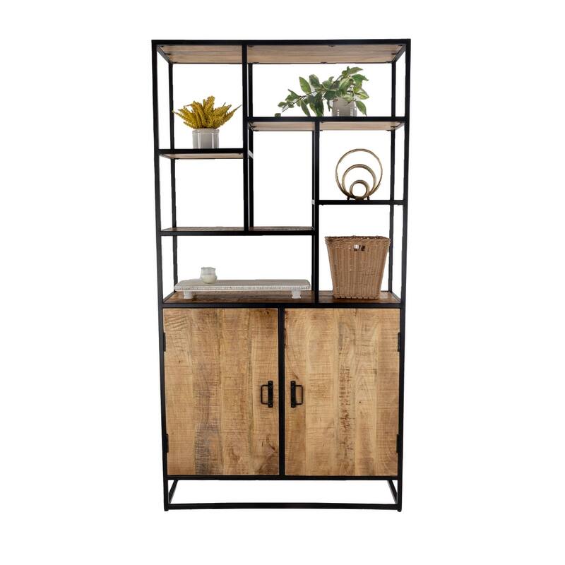 75" Tall Storage Industrial Display Bookshelf Solid Mango Wood