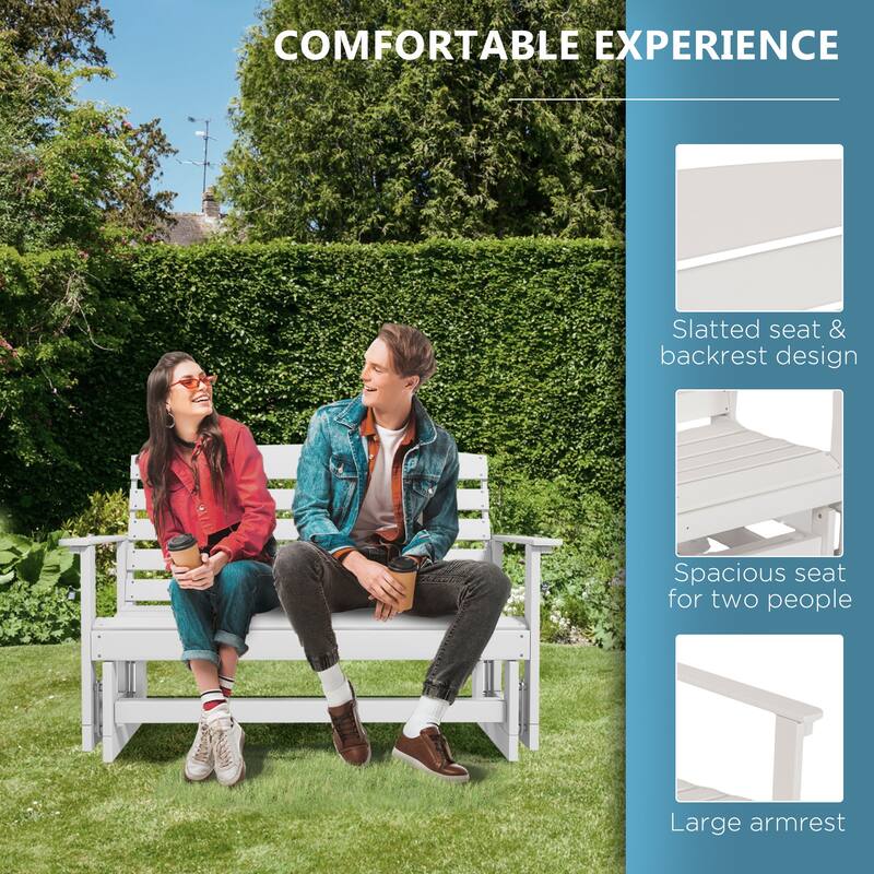 HDPE Love Seat Glider Bench with Slatted Seats Two People - 49.5" W x 27.6" D x 34.3" H