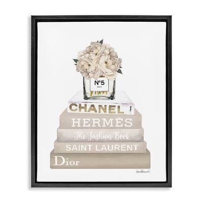 Stupell Neutral Bookstack Fashion Framed Floater Canvas Wall Art Design By Amanda Greenwood
