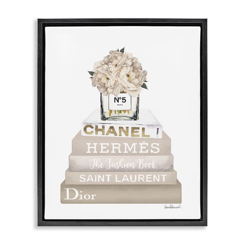 Stupell Neutral Bookstack Fashion Framed Floater Canvas Wall Art Design By Amanda Greenwood