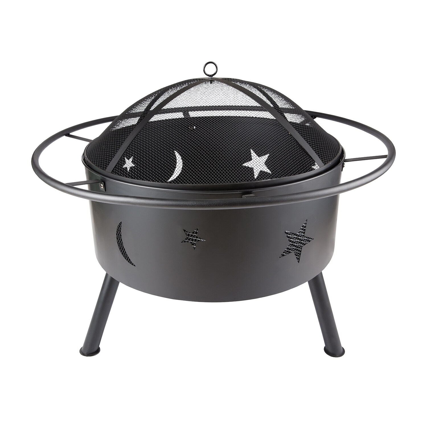 Outdoor Fire Pit, Bowl, Mesh Lid & Base-Heat Resistant Paint (Black) - Overstock - 34937015