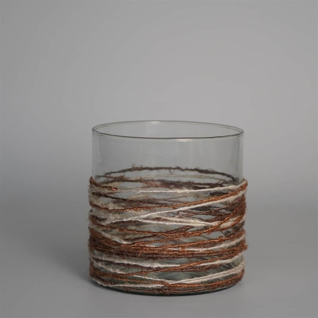 Woven Textured Glass Votive Candle Holder - 6" - Brown and White