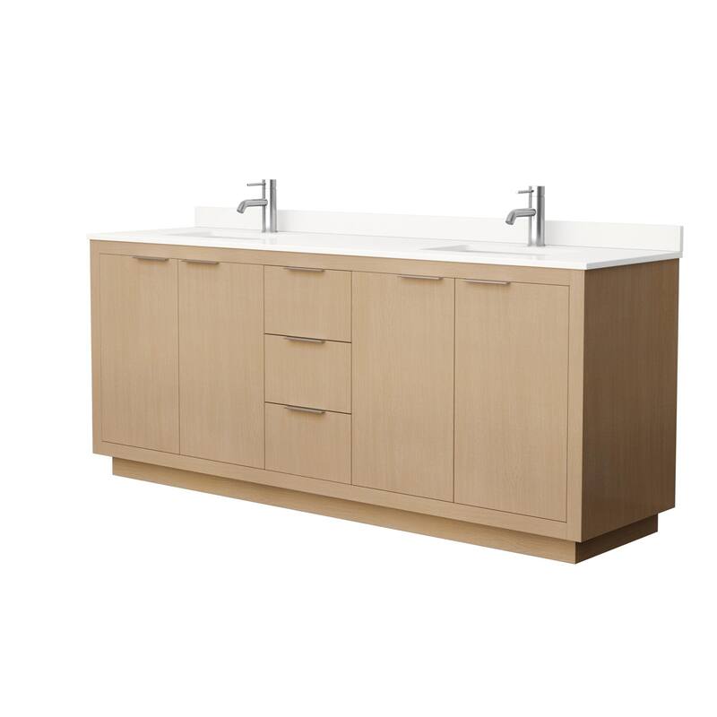 Wyndham Collection WCF282880D-QTZ-UNSMXX Maroni 80" Free Standing - Light Straw / White Quartz Top / Brushed Nickel