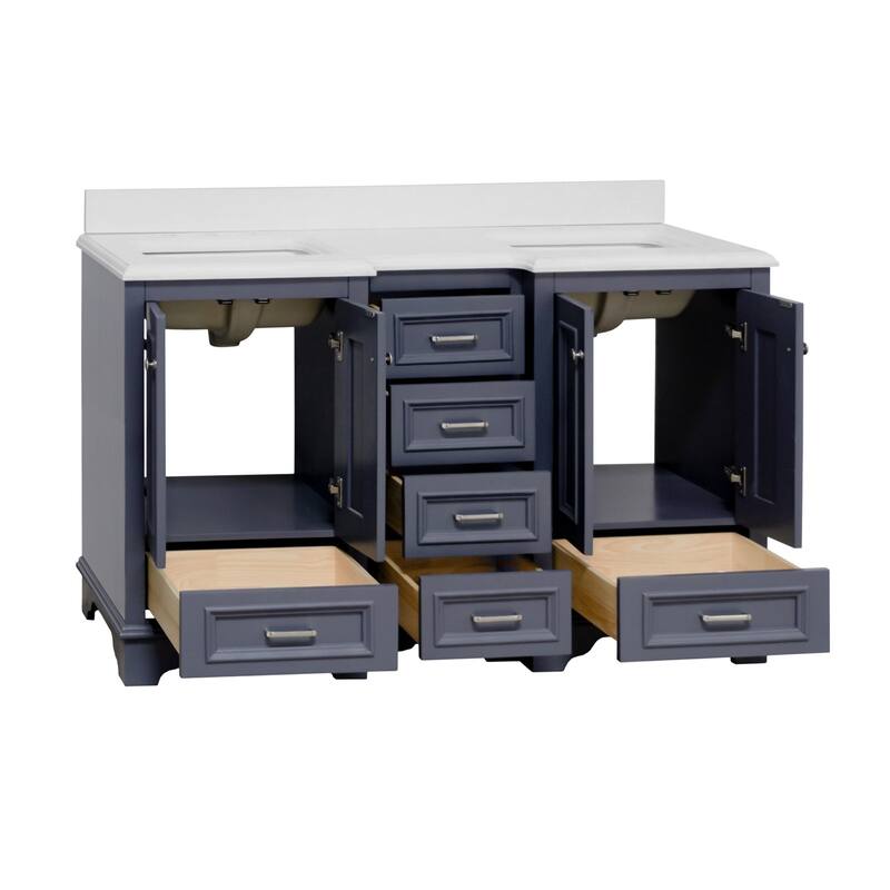 KitchenBathCollection Nantucket 60" Double Bathroom Vanity with Quartz Top