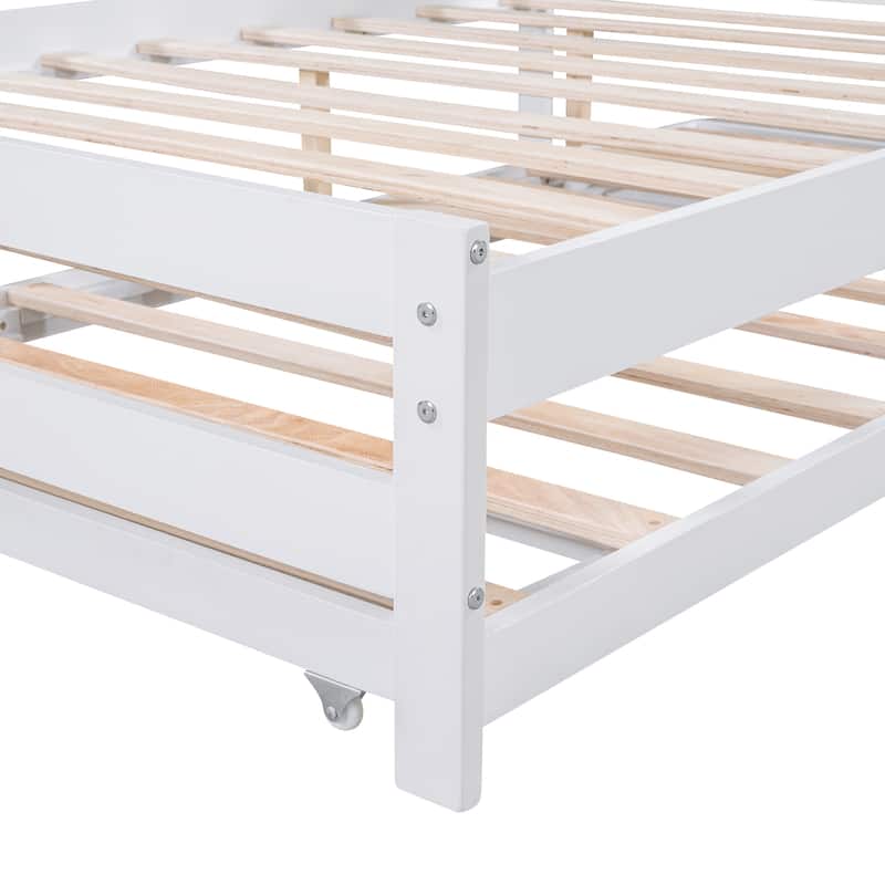 Full Size Platform bed with Adjustable Trundle,White