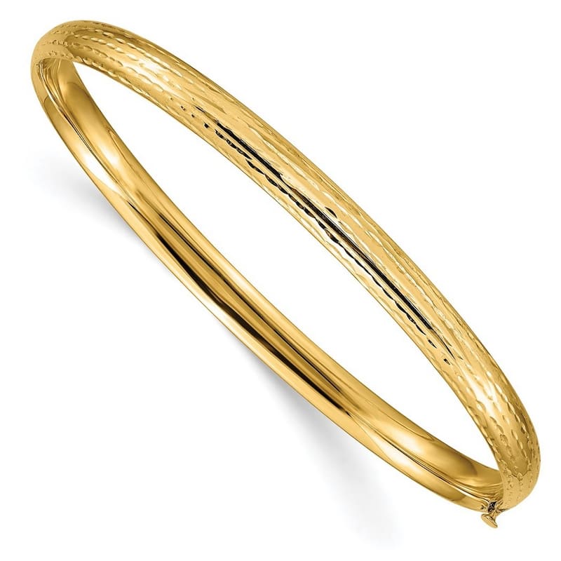 Curata 14k Yellow Gold 4.75mm Sparkle Cut Fancy Hinged Cuff Stackable Bangle Bracelet