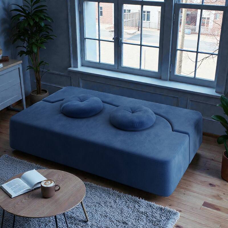 Convertible Floor Sofa Bed with 2 Pillows, Plush Corduroy Foam-Filled Folding Mattress, Full Size Sleeper, No Assembly Needed