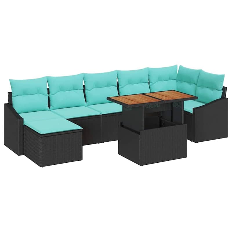 vidaXL 8 Garden Sofa Set with Cushions Black/Grey Poly Rattan - 113.6 x 48.6 x 27.2