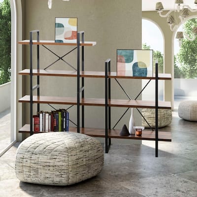 Daria Adjustable Antique Walnut Wood and Metal Display and Steel Etagere Bookcase - Right - 70.86*57.65*11.34