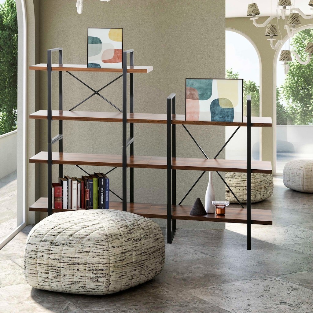 Daria Adjustable Antique Walnut Wood and Metal Display and Steel Etagere Bookcase - Right - 70.86*57.65*11.34