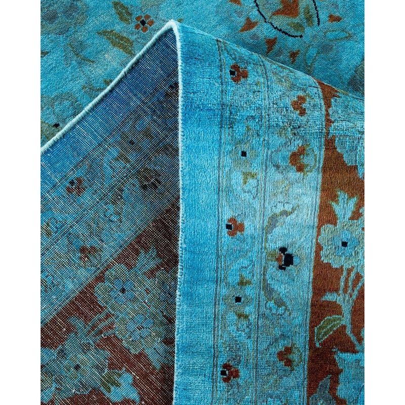 Overton Hand Knotted Wool Vintage Inspired Modern Contemporary Overdyed Blue Area Rug - 10' 3" x 14' 3"
