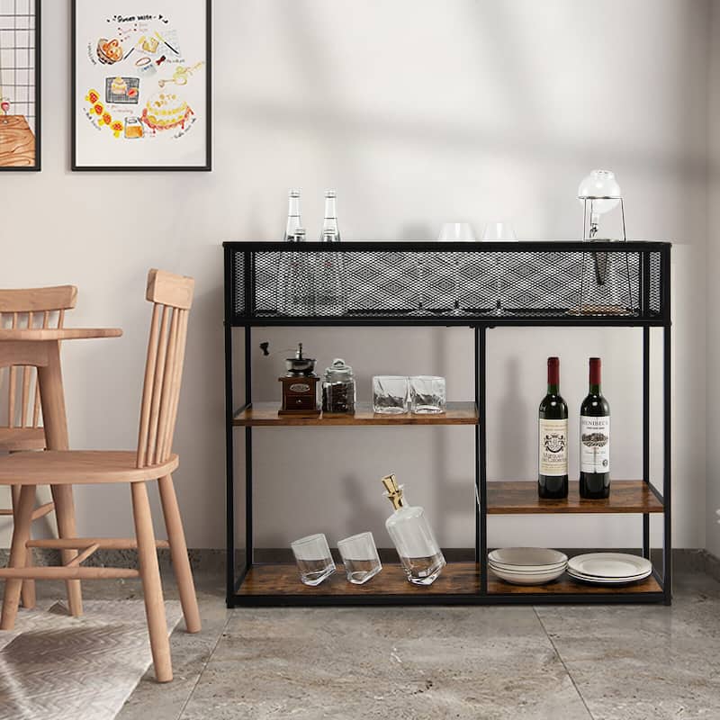 Gymax 4-Tier Console Table w/ Wire Basket Narrow Sofa Table w/ shelf