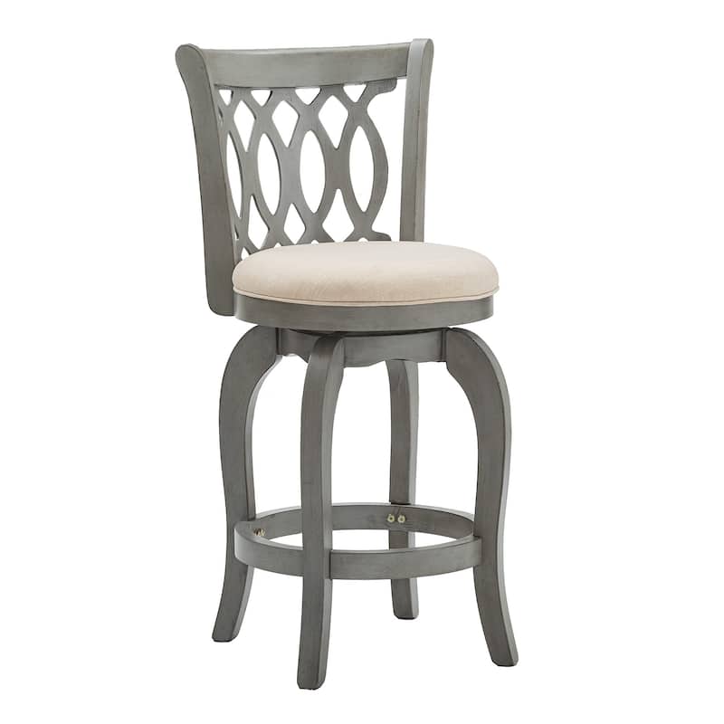 Verona Swivel 24-inch Counter Height Stool by iNSPIRE Q Classic - Antique Grey-Beige Linen- Scroll
