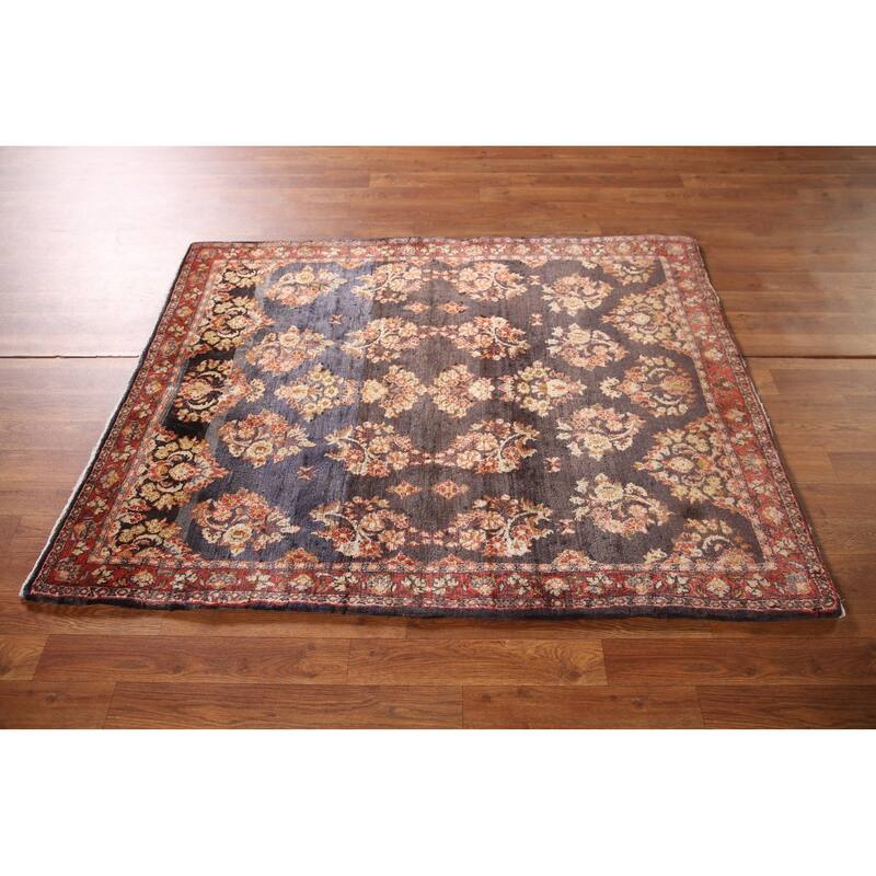 All-Over Floral Sarouk Persian Vintage Rug Hand-knotted Wool Carpet - 3'10"x 4'10"
