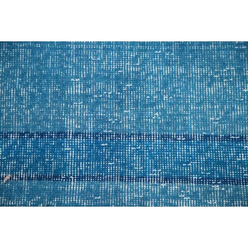 Over-Dyed Blue Anatolian Distressed Vintage Rug Handmade Wool Carpet - 7'10" x 14'0"