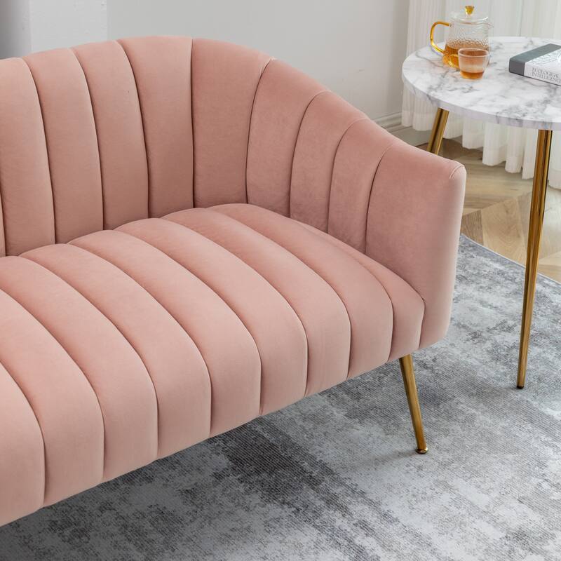 SEYNAR Modern Glam Comfy 50" Metal Legs Curved Sofa 2 Seaters Loveseat with Tufted Back