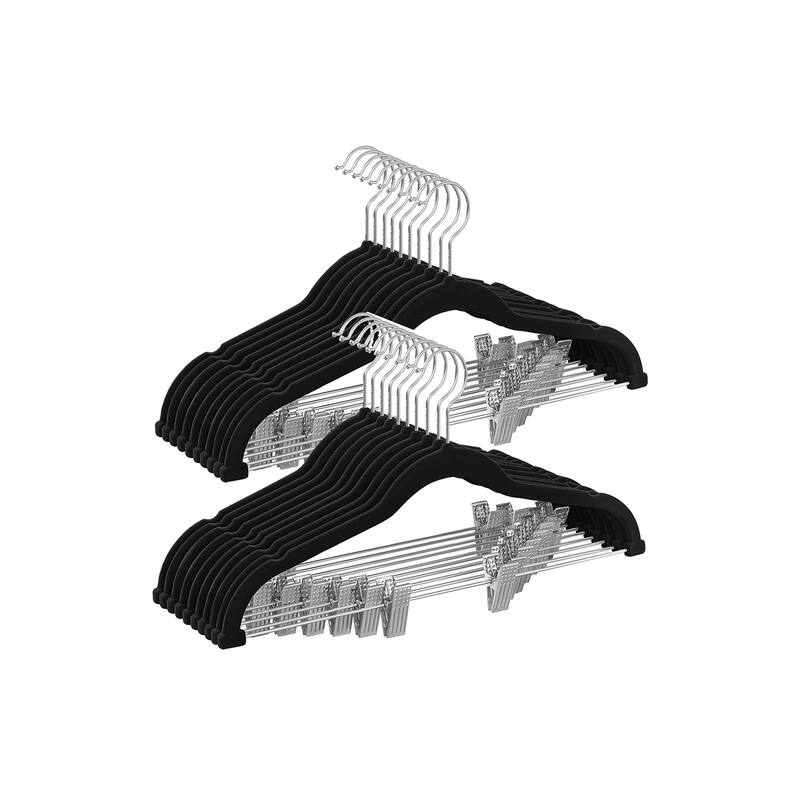 Modern Plastic Non-Slip Velvet Clothes Hangers with 2 Adjustable Clips Suitable for Trousers and Skirts