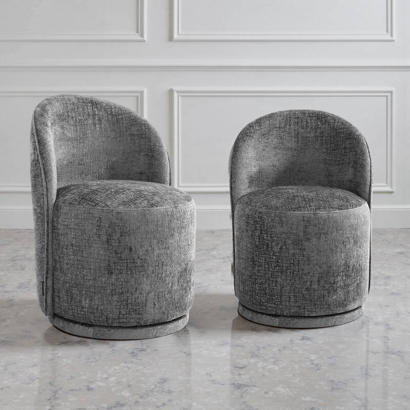 Modern Armless 360-Degree Swivel Dining Chair Barrel Chair - SET OF 2 - GRAY CHENILLE