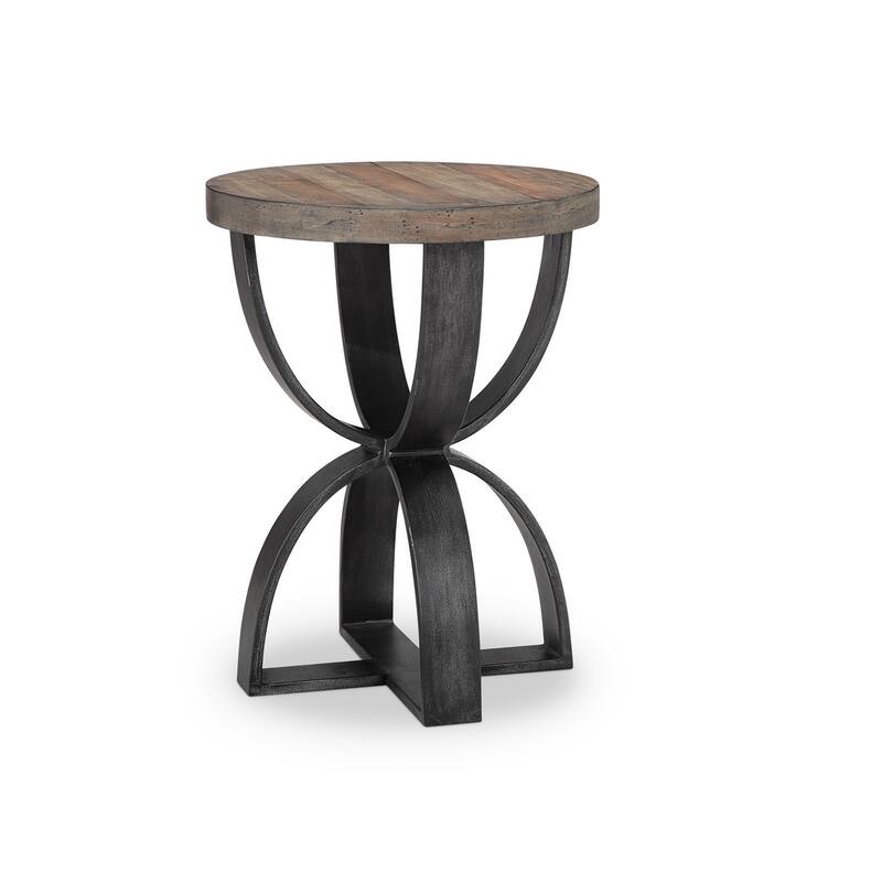 Magnussen Home Bowden Rustic Honey and Distressed Iron Round Accent Table - 20''W x 20''D x 26''H - rustic honey - Wood