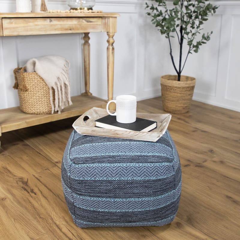 Striped Woven Cotton Square Pouf - 14" - Gray
