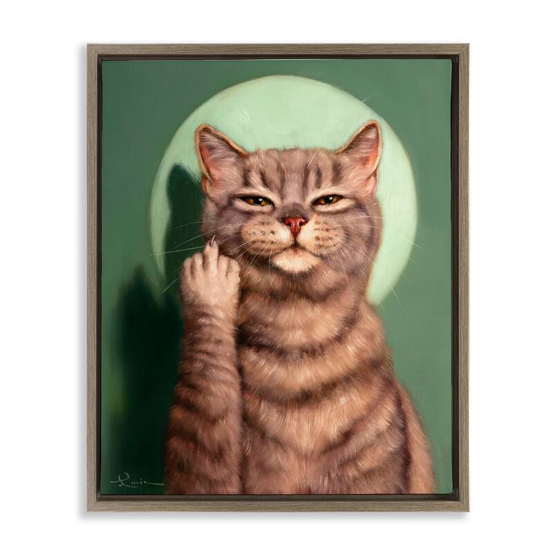 Stupell Cat & Middle Finger Framed Floater Canvas Wall Art Design by Lucia Heffernan - 17 x 21 - Brown
