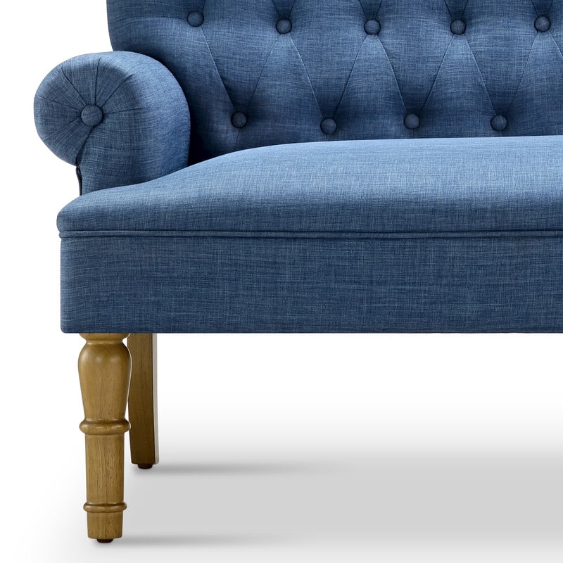 Moser Bay Arete Upholstered Tufted Settee Chesterfield Style Loveseat, Velvet or Linen
