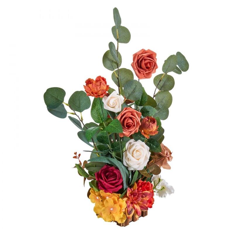 Orange Silk Rose Centerpieces Set of 4 with Wood Base for Weddings - 17.7 x 9.8 x 9.8 inch
