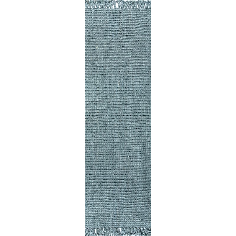 JONATHAN Y Maras Hand Woven Chunky Jute with Fringe Area Rug - 2 X 3 - Light Blue/Grey